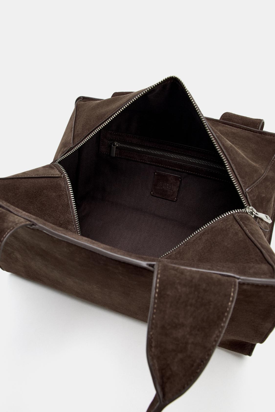 Double Handle Split Suede Leather Bag