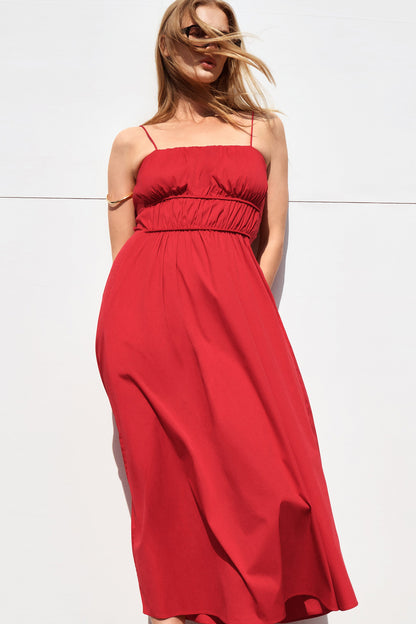 Gathered Cotton Midi Dress