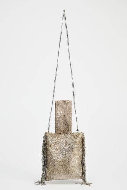 Sequin fringe mini bucket bag