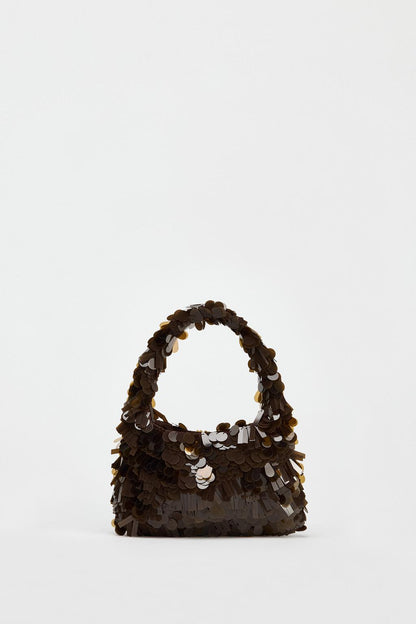 Appliqué sequin bucket bag