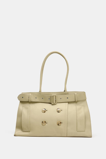 Leather City Bag With Belt Detail