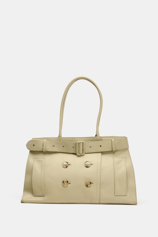 Leather City Bag With Belt Detail