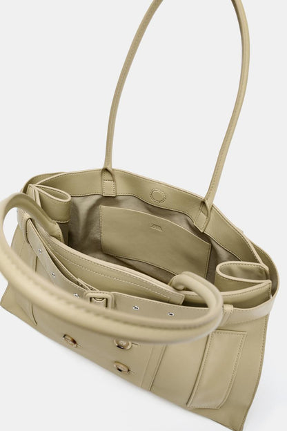 Leather City Bag With Belt Detail