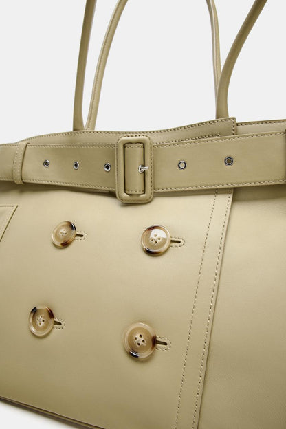 Leather City Bag With Belt Detail