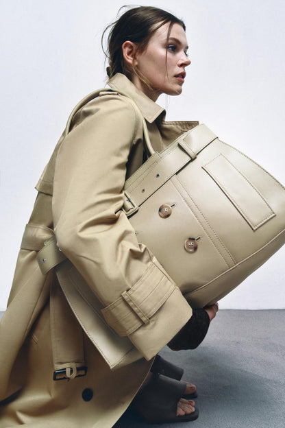 Leather City Bag With Belt Detail