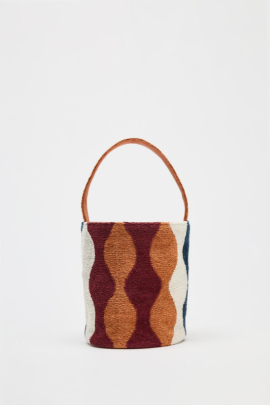 Colour-block cylindrical mini bucket bag