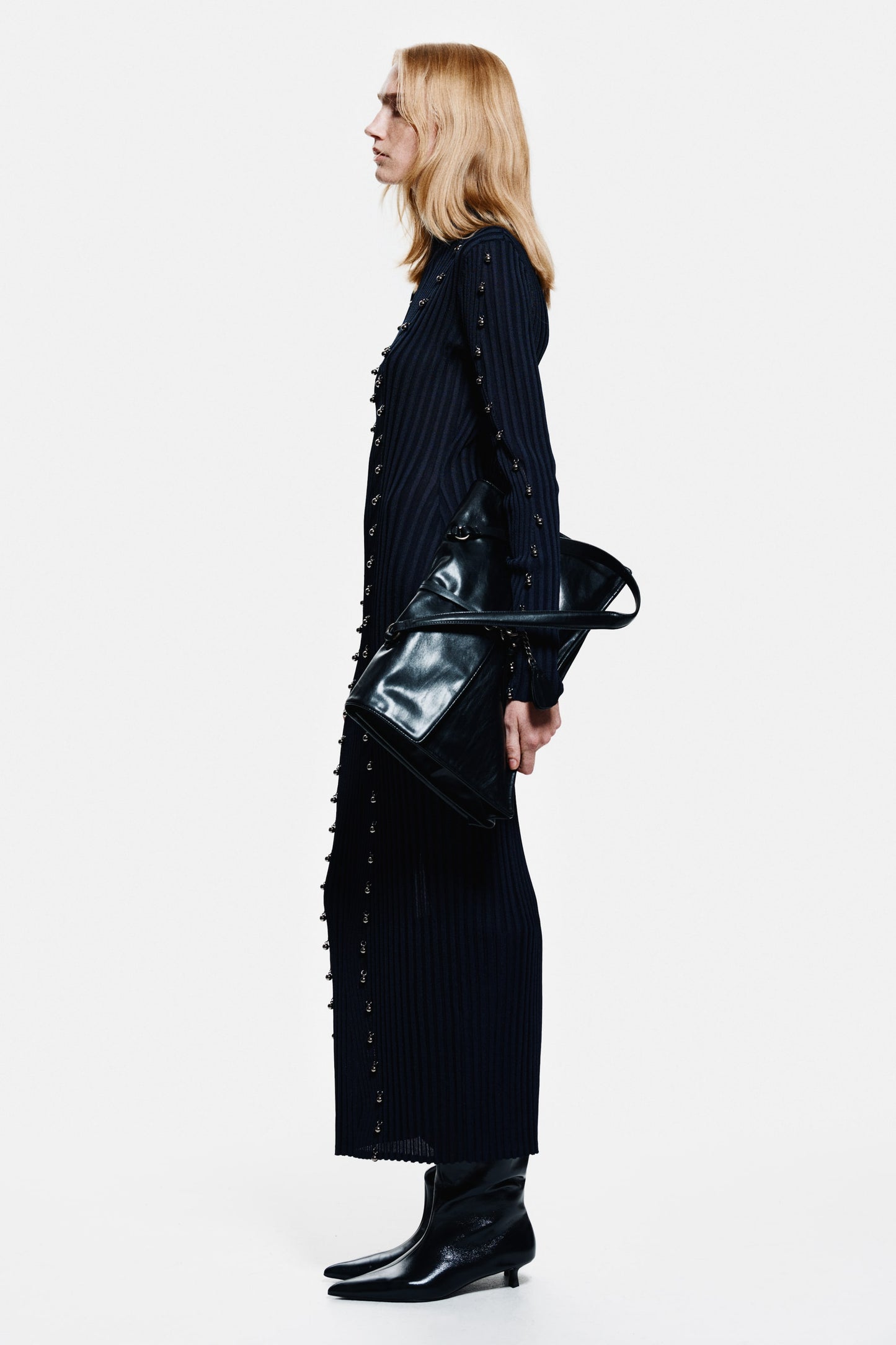 Bead-embellished rib-knit dress