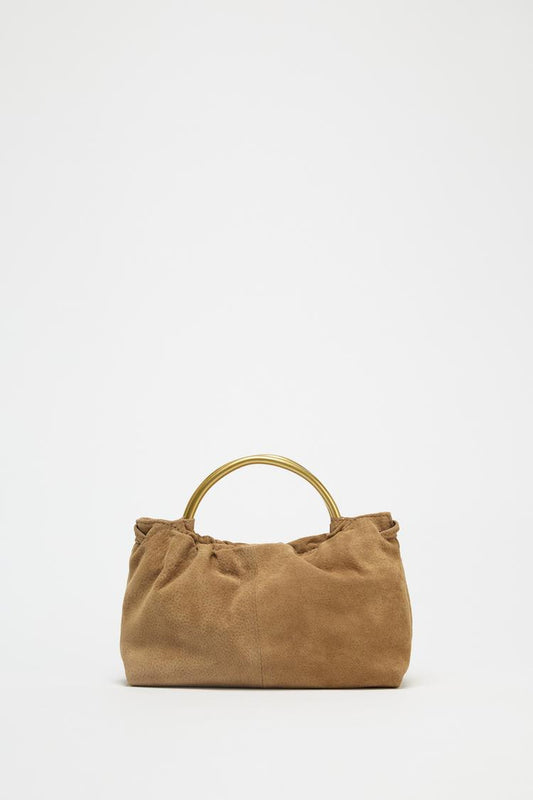 Split Suede Mini Bowling Bag with Metal Handle