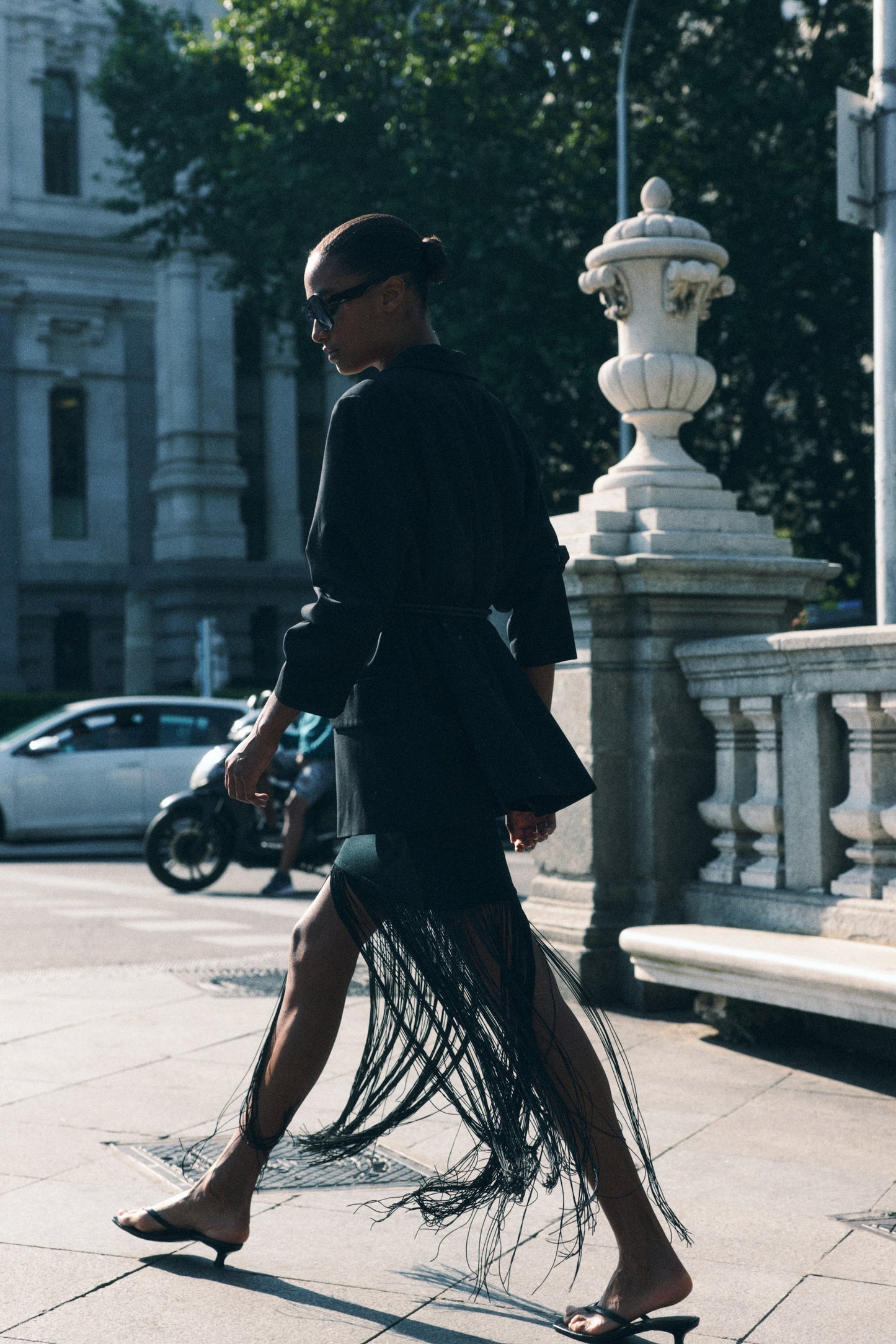 Fringe-trimmed skirt