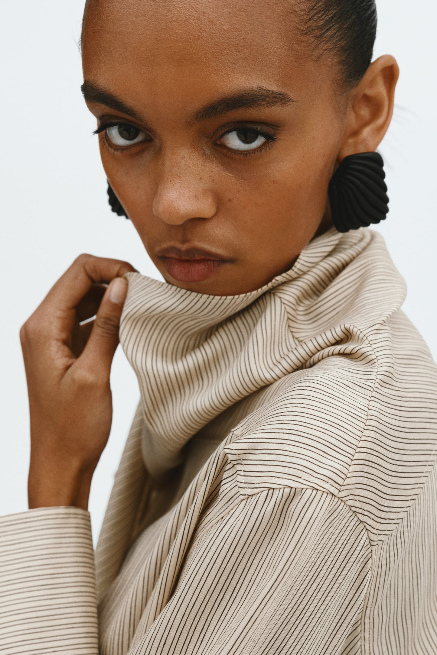 Linen-blend scarf-collar blouse