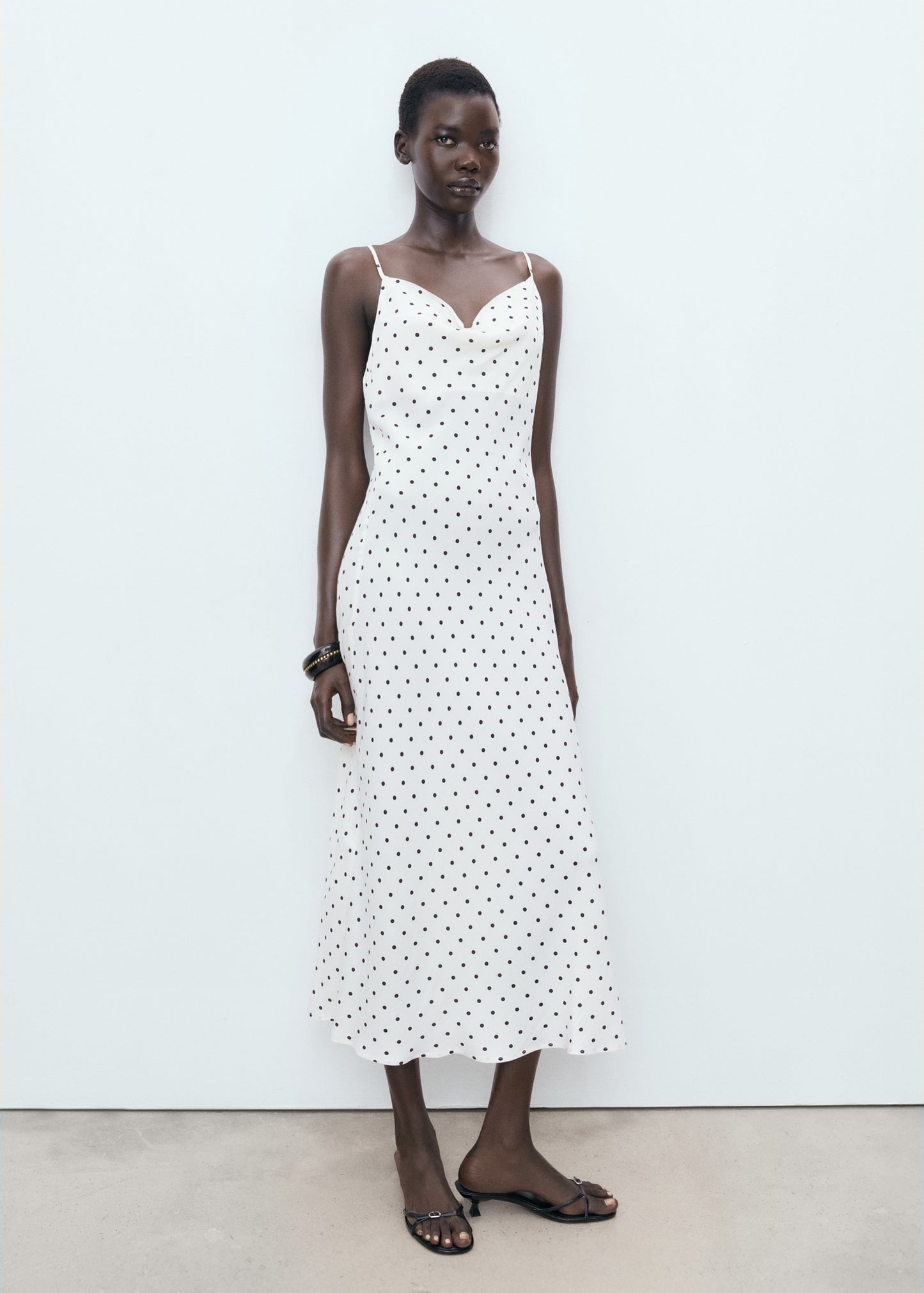 Long dress with draped neckline