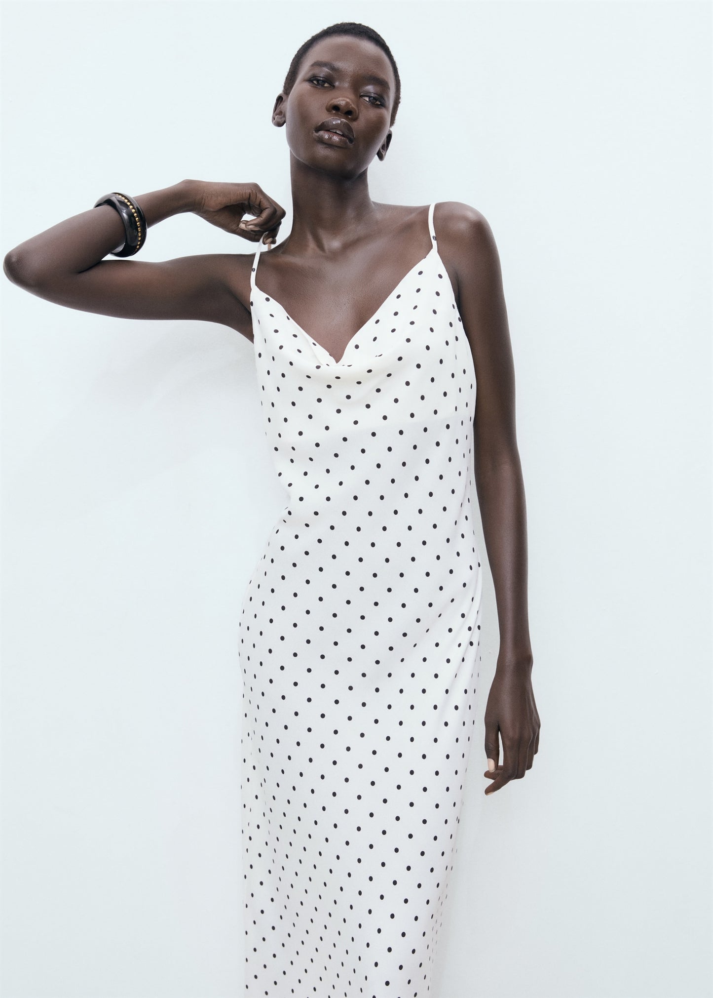 Long dress with draped neckline