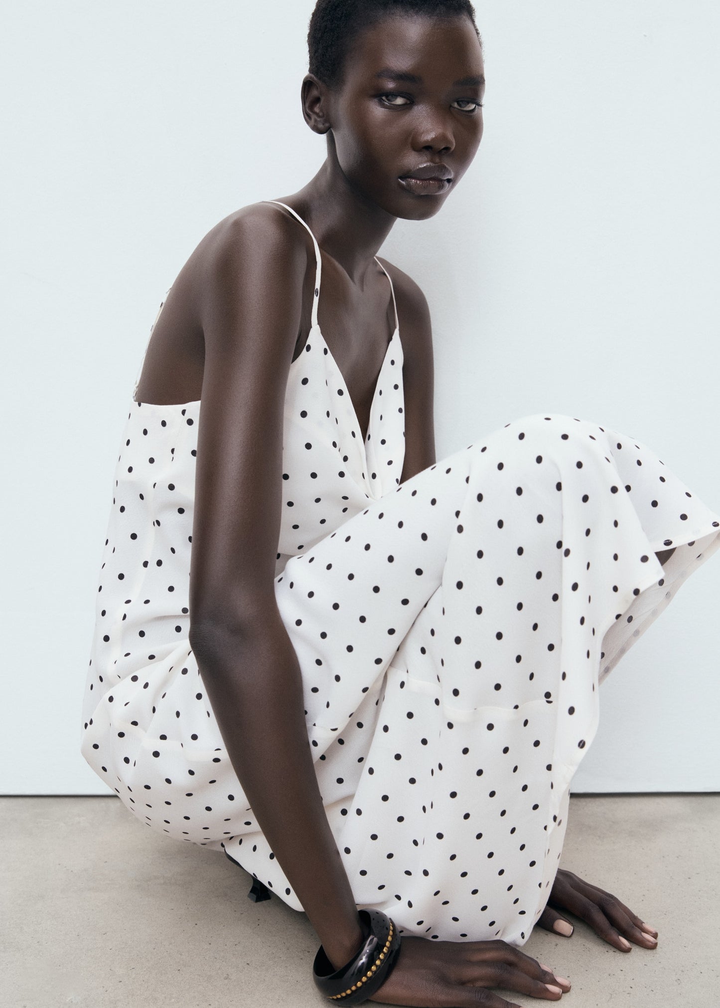Long dress with draped neckline