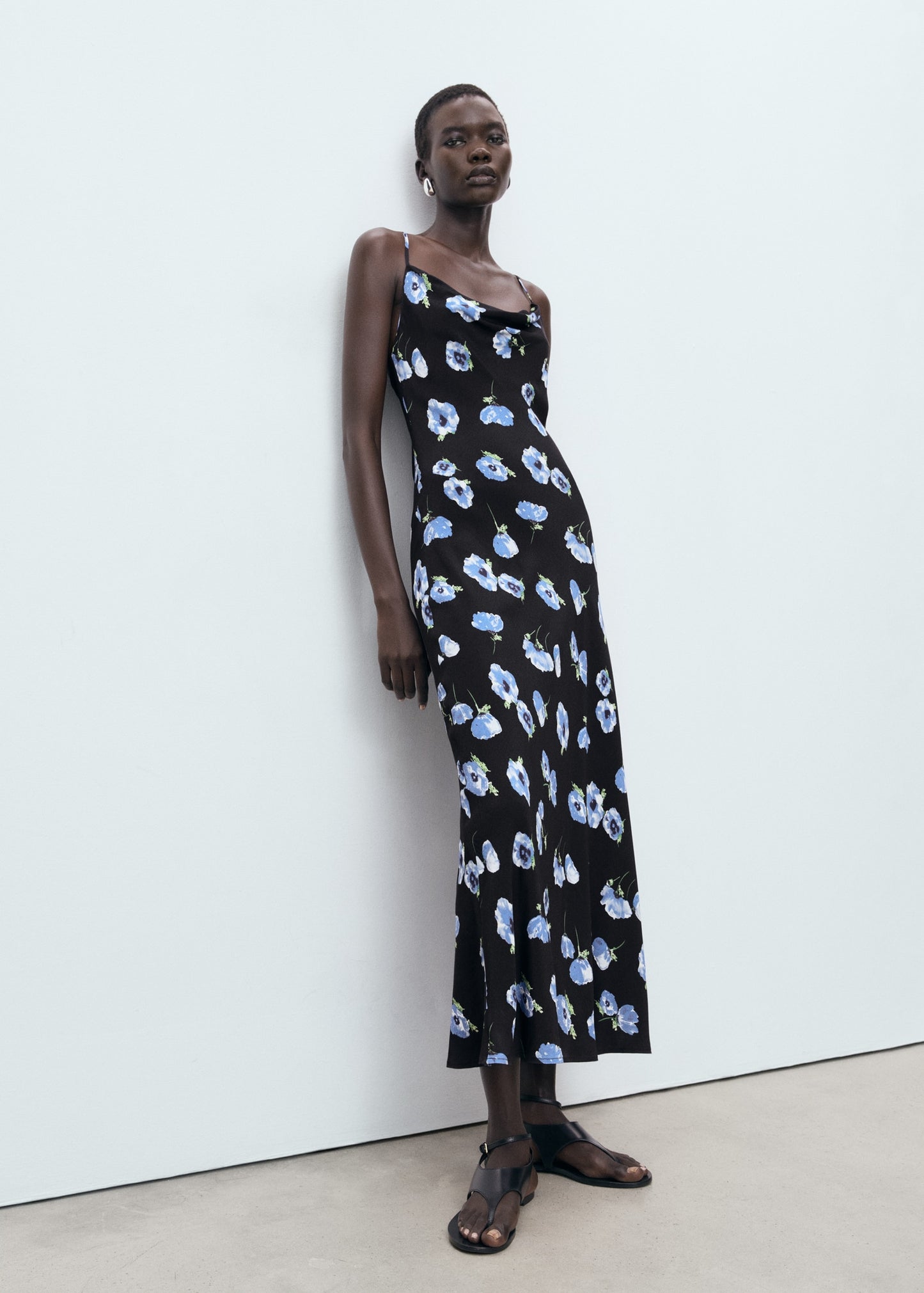 Long dress with draped neckline