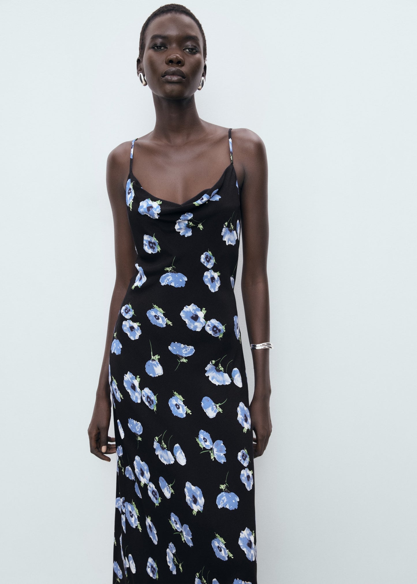 Long dress with draped neckline