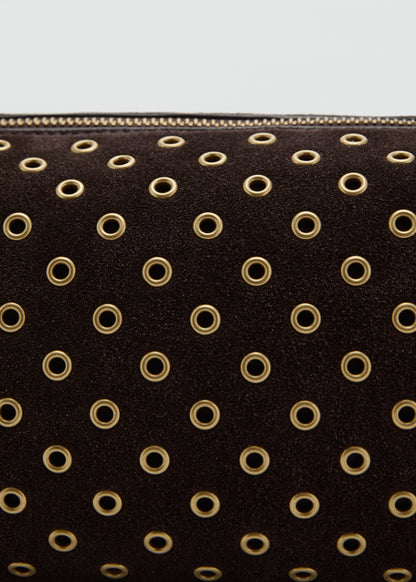 Suede shoulder bag with eyelets