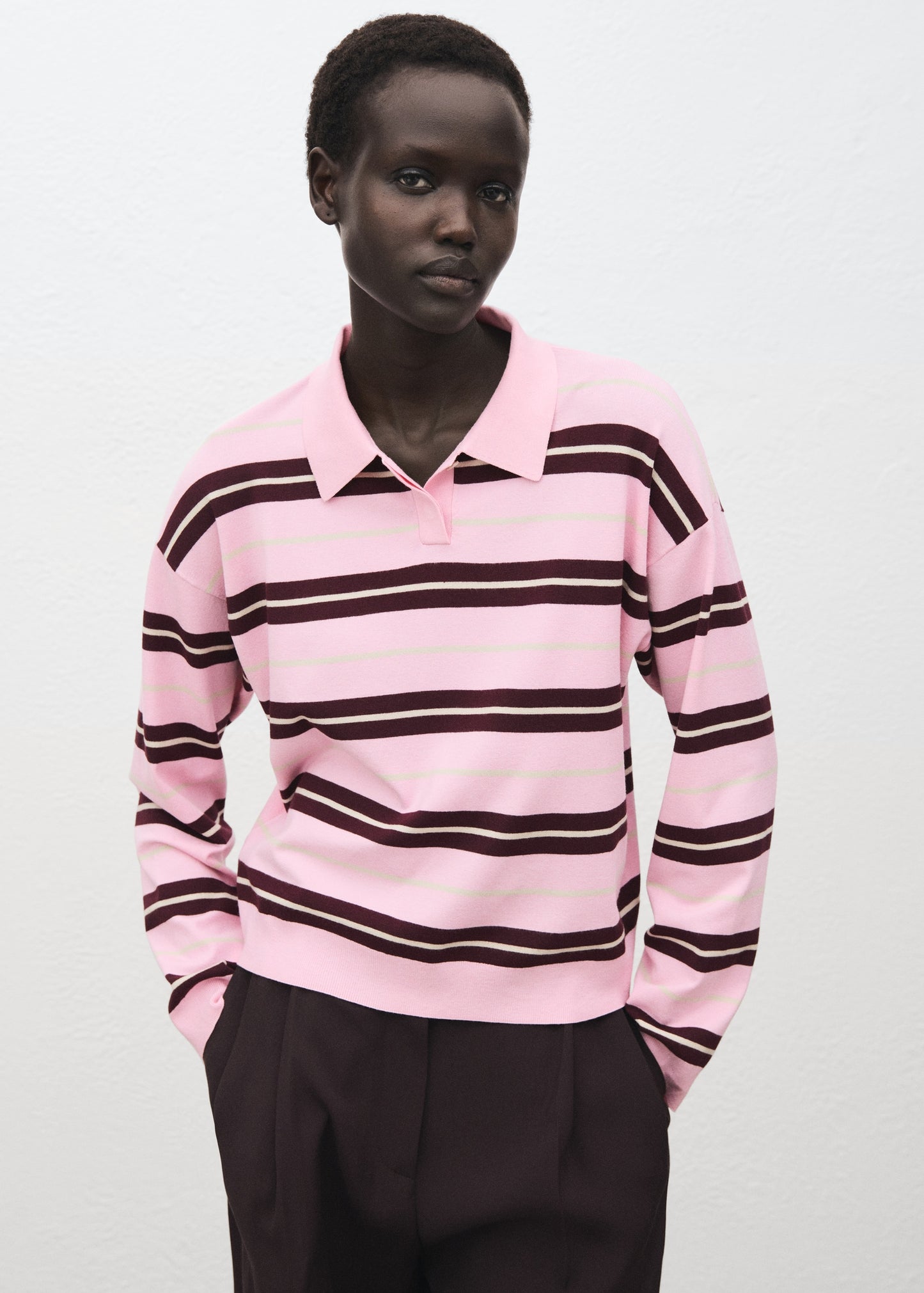 Striped polo-neck sweater