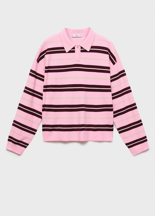 Striped polo-neck sweater