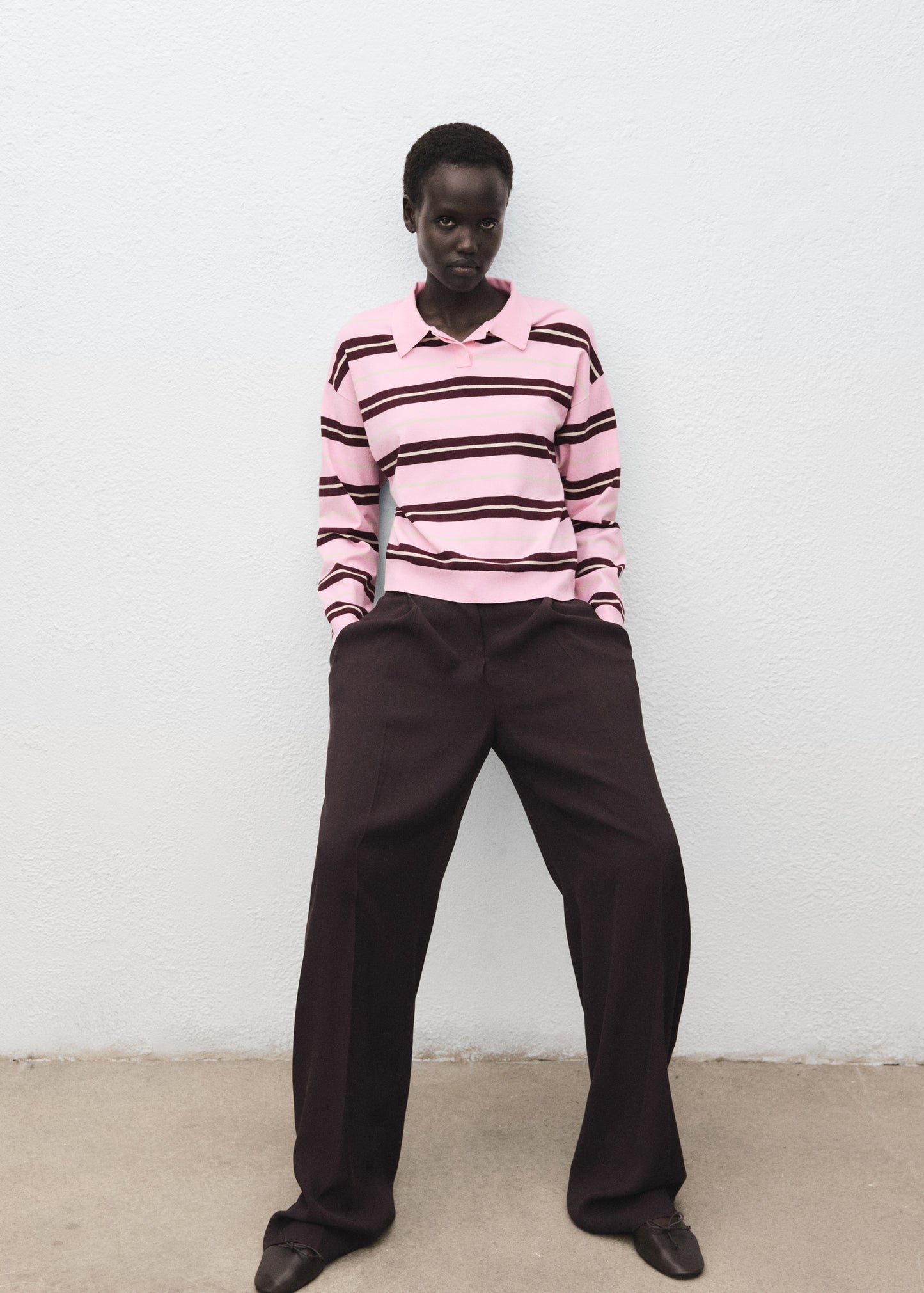 Striped polo-neck sweater
