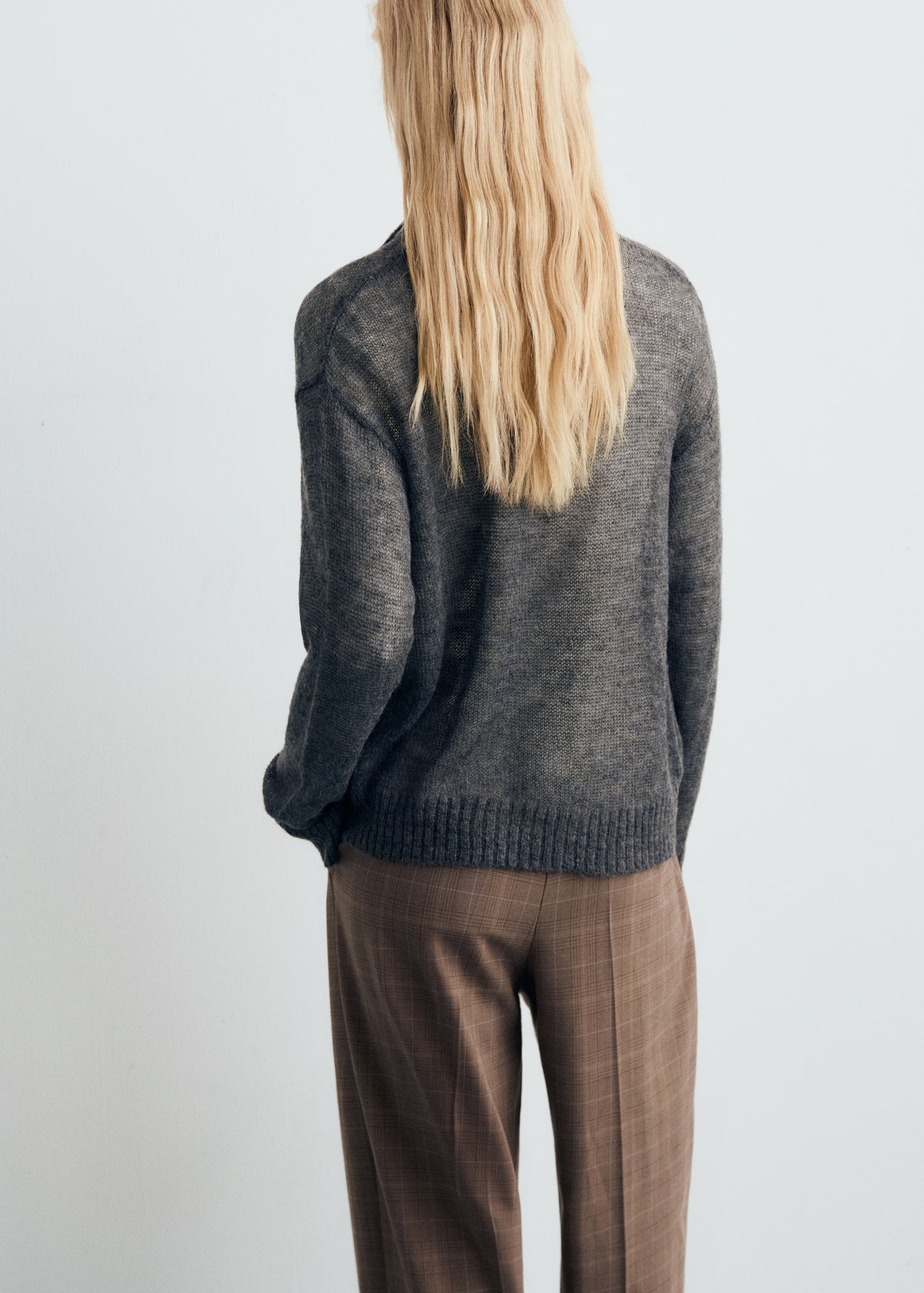 Semi-transparent polo-neck sweater