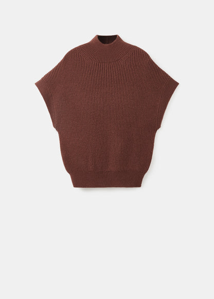 Perkins-neck short-sleeved sweater