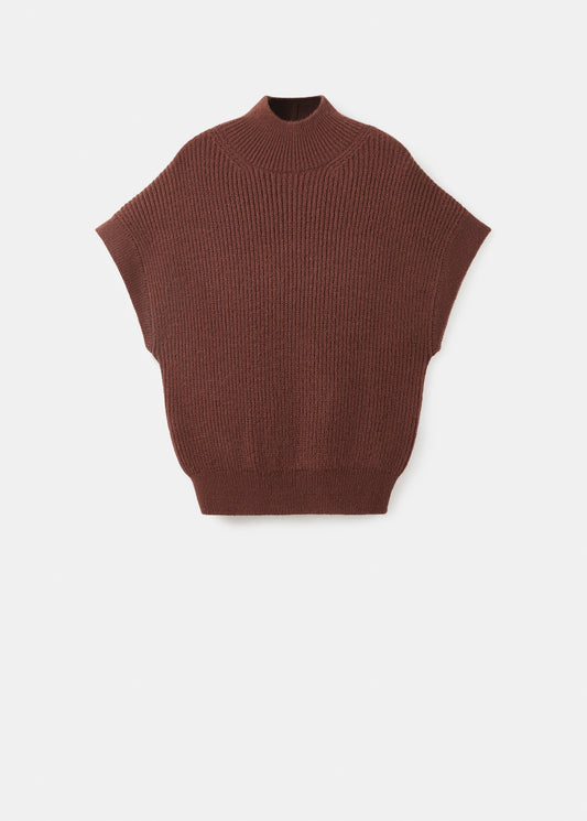 Perkins-neck short-sleeved sweater