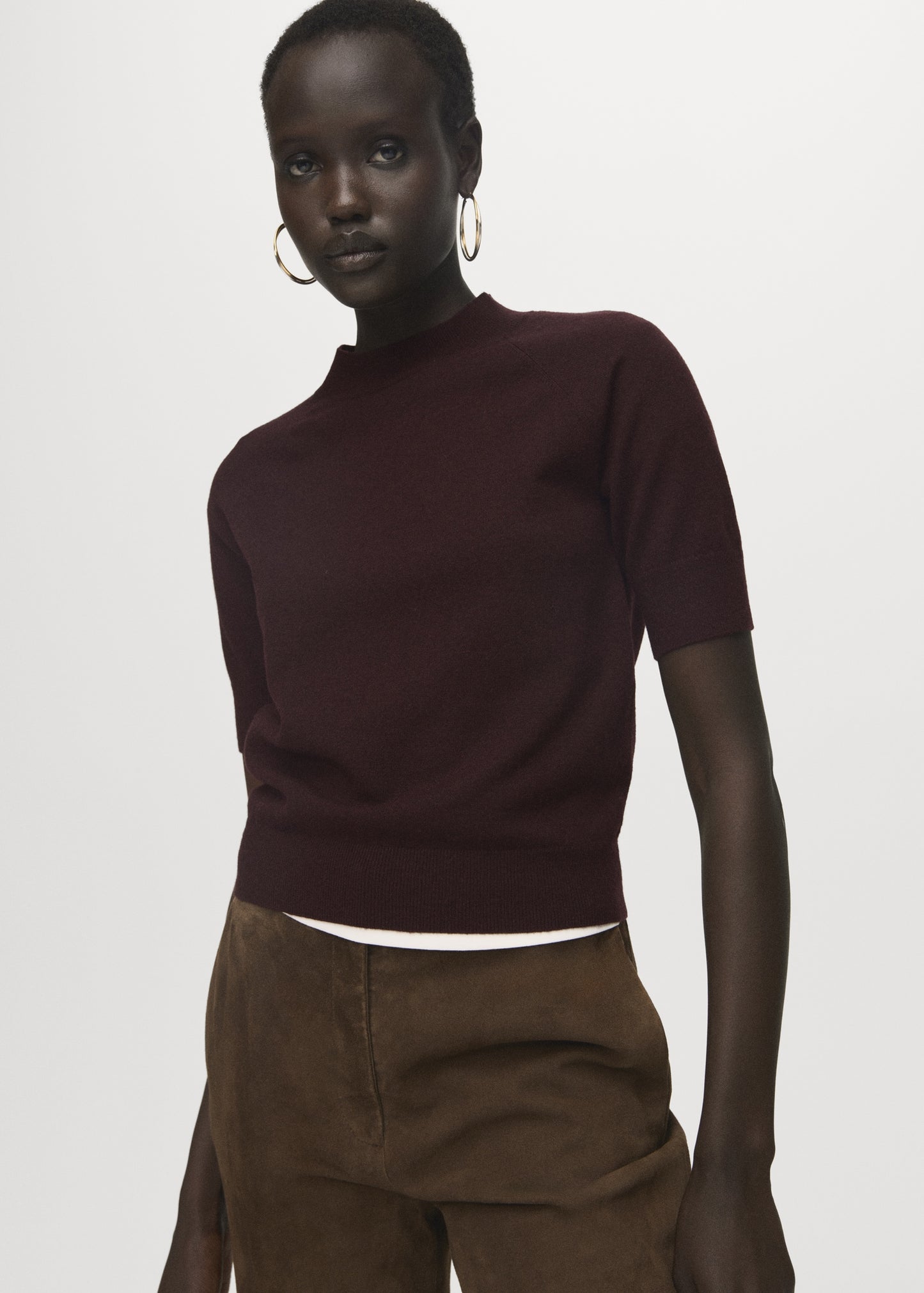 Short-sleeved wool-blend sweater