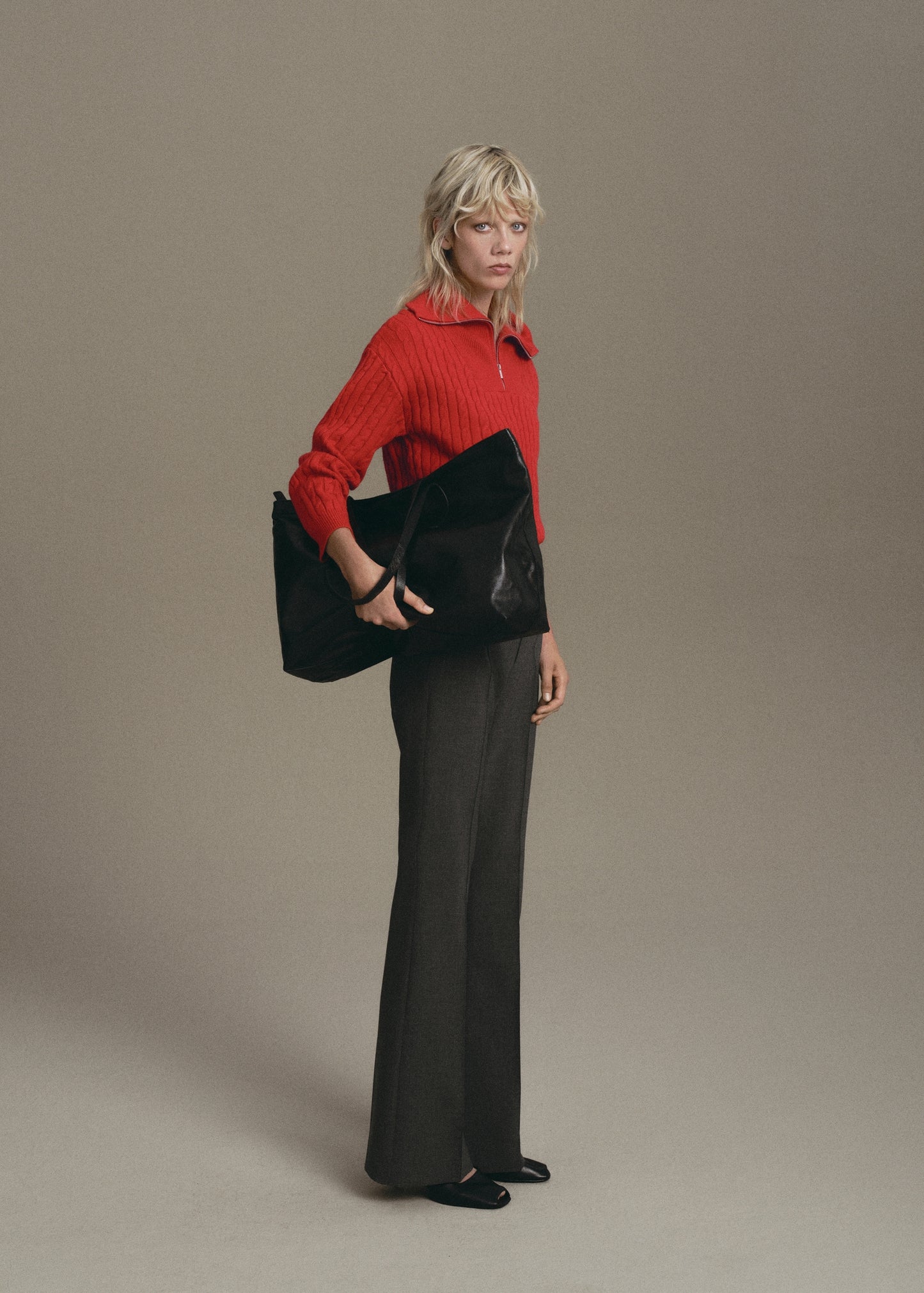 Cable knit zip neck jumper