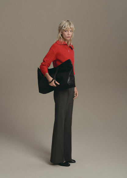 Cable knit zip neck jumper