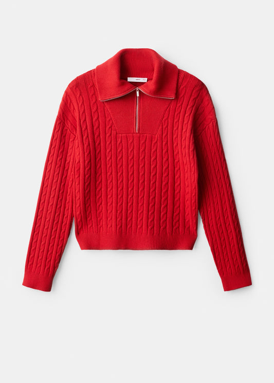 Cable knit zip neck jumper