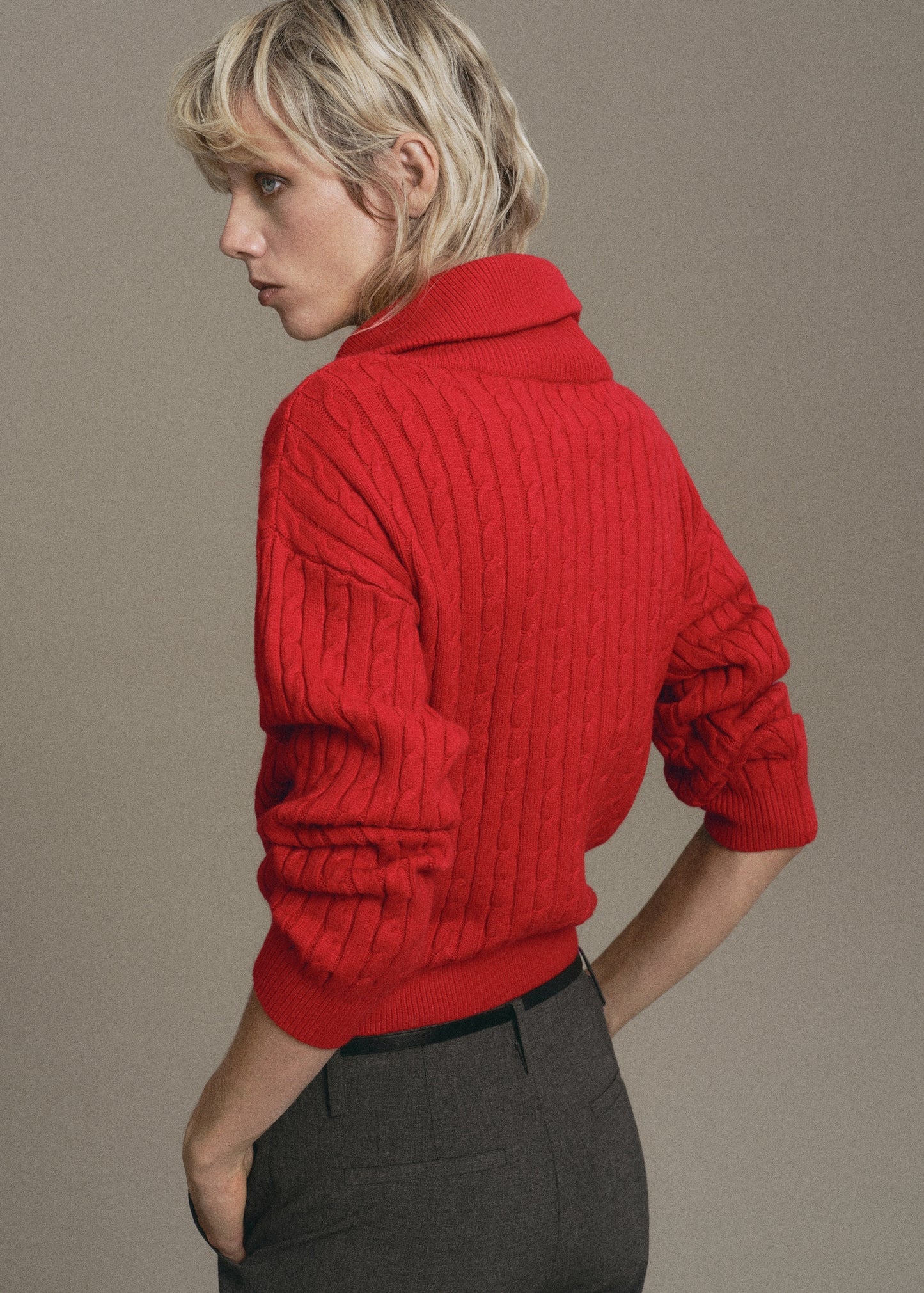 Cable knit zip neck jumper