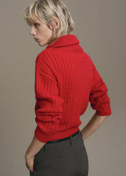 Cable knit zip neck jumper