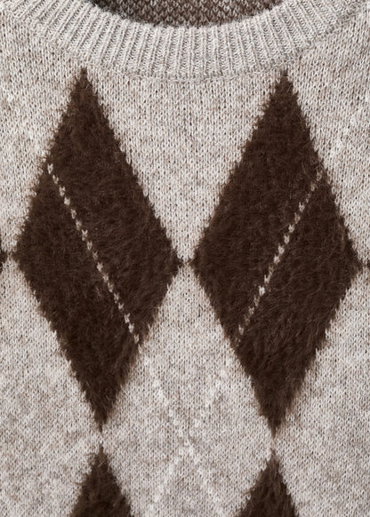 Diamond-patterned knit jumper
