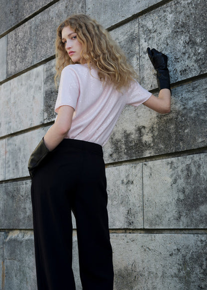 Short-sleeved sequin sweater