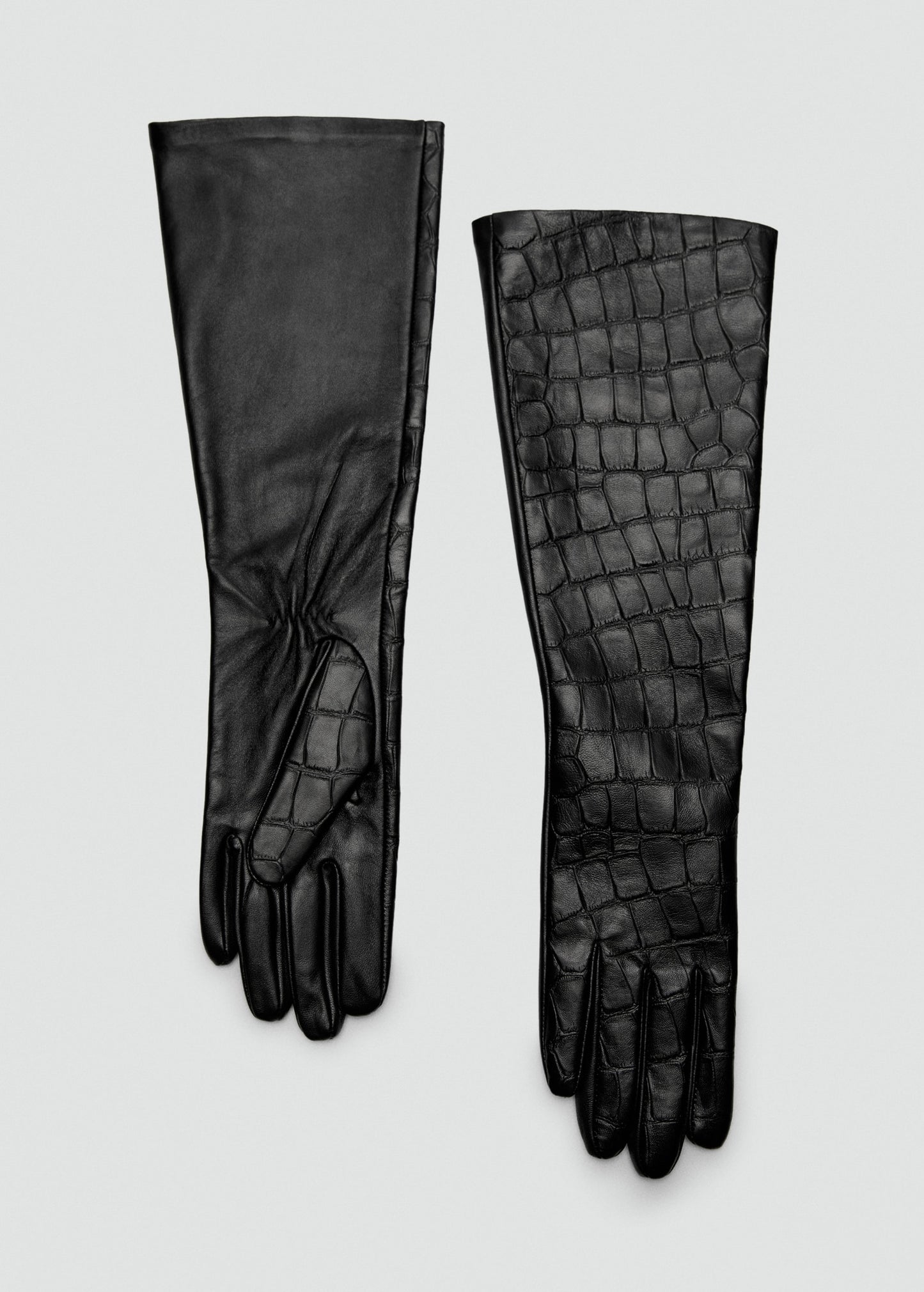 Long croc-effect leather gloves