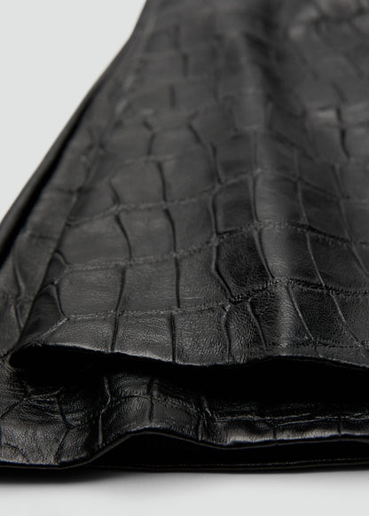 Long croc-effect leather gloves