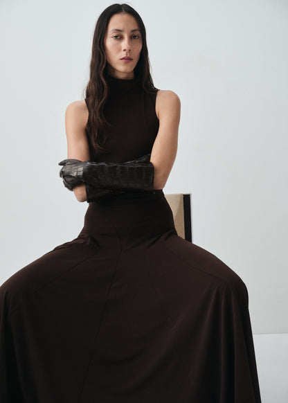 Long croc-effect leather gloves