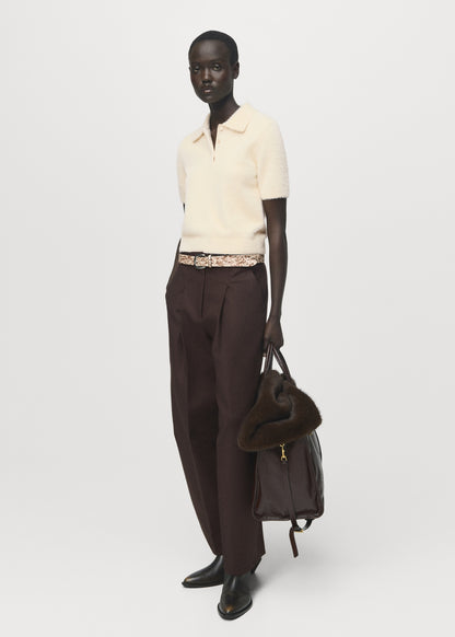 Faux fur effect polo collar jumper