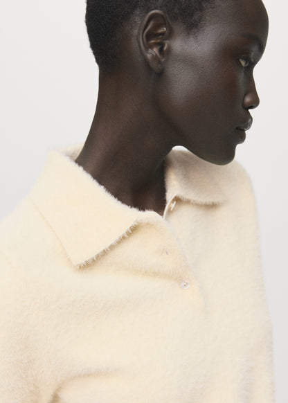 Faux fur effect polo collar jumper