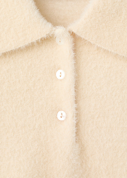Faux fur effect polo collar jumper