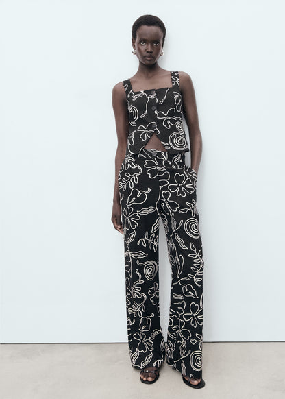 Floral print straight trousers