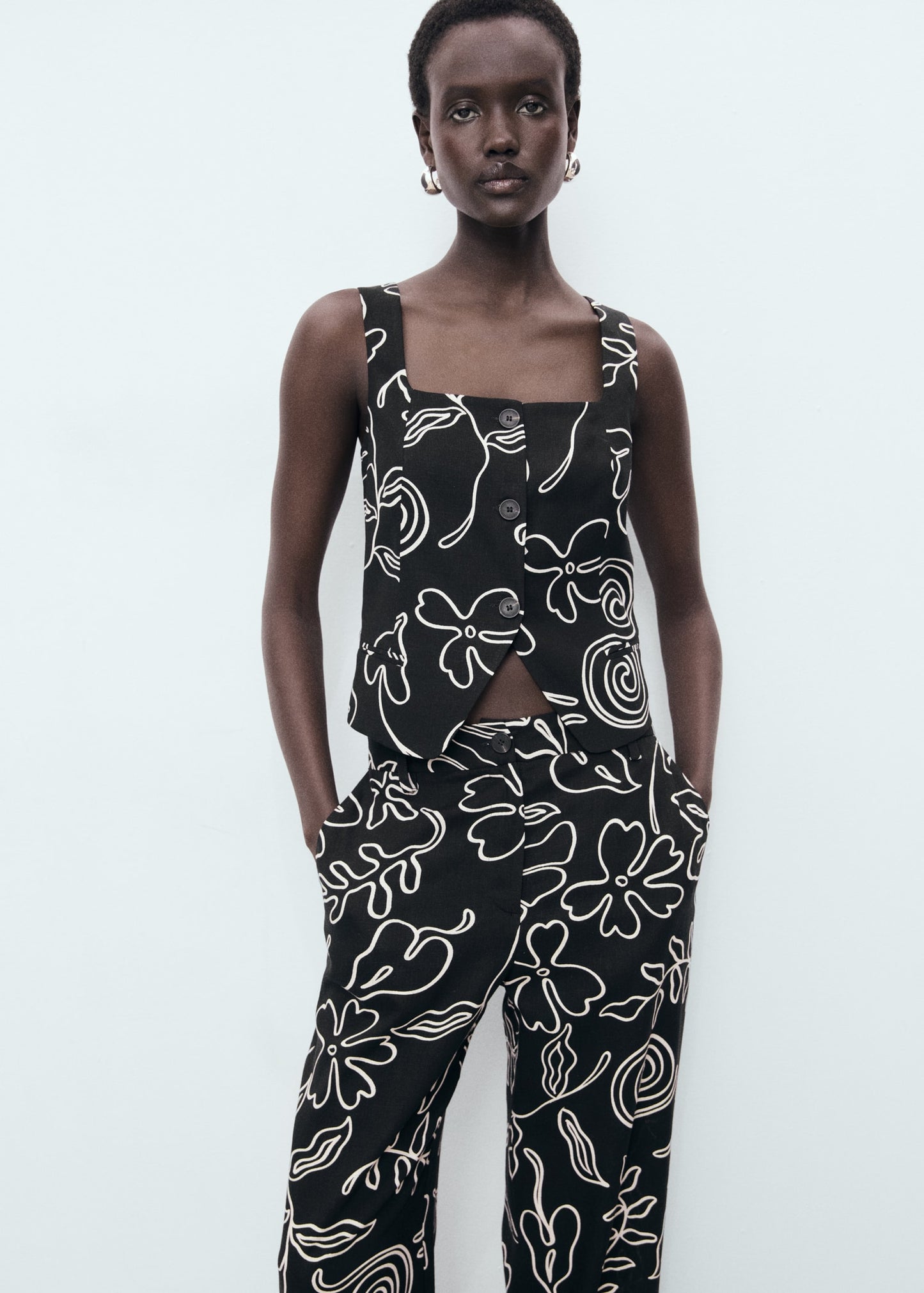 Floral print straight trousers