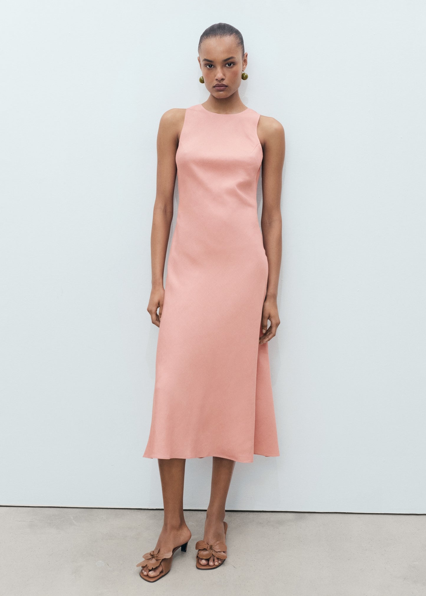 Linen-blend midi dress