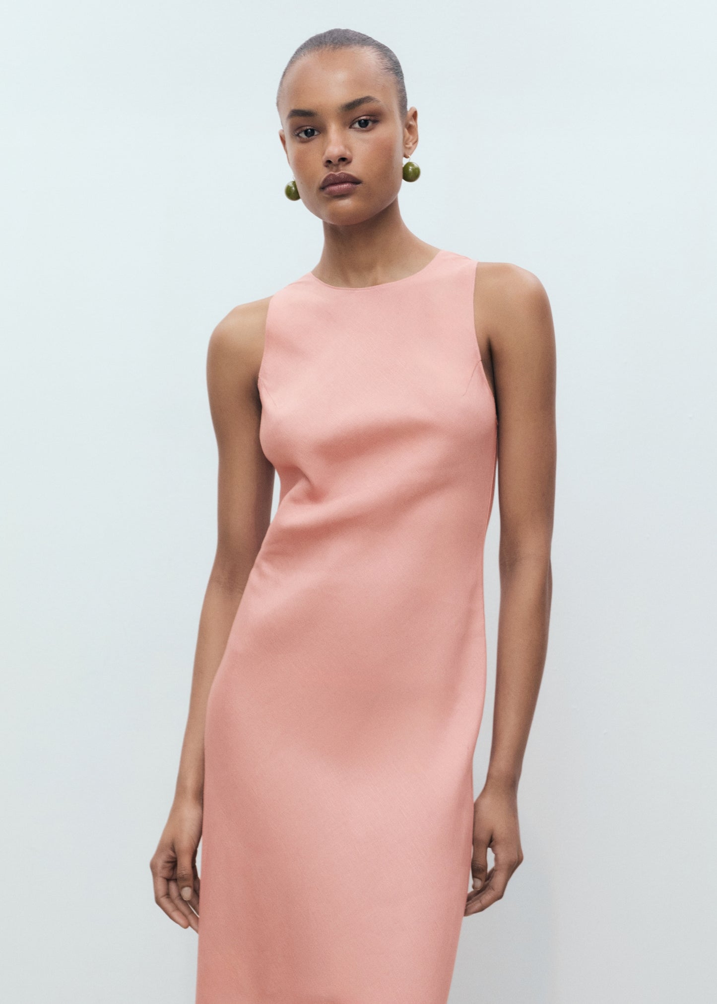Linen-blend midi dress