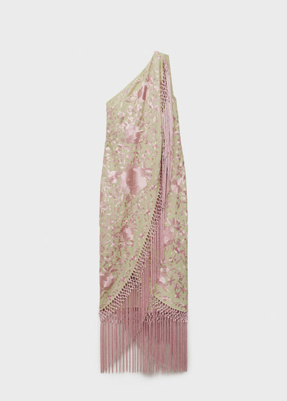 Asymmetrical dress with embroidered fringes