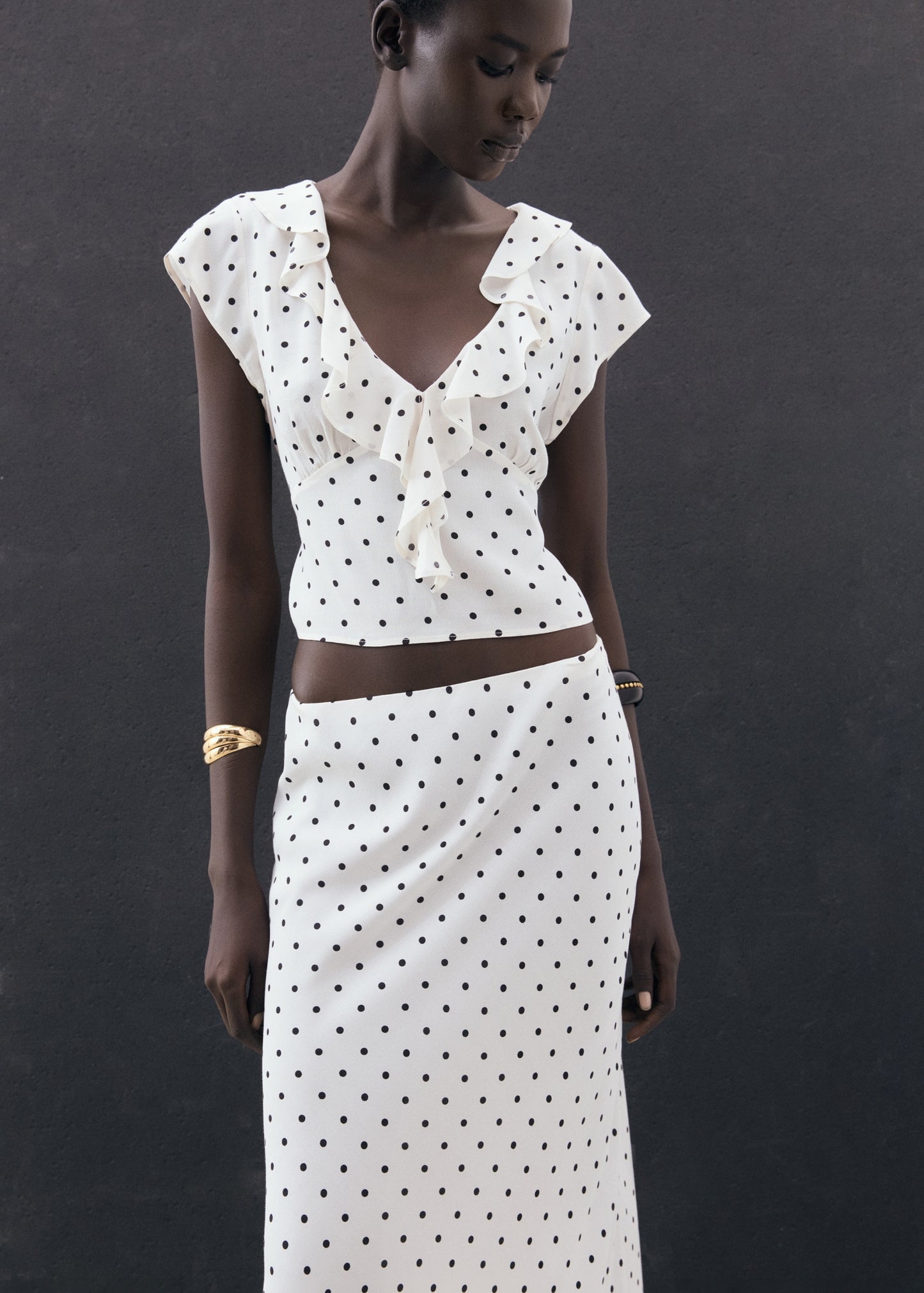 Long polka-dot skirt