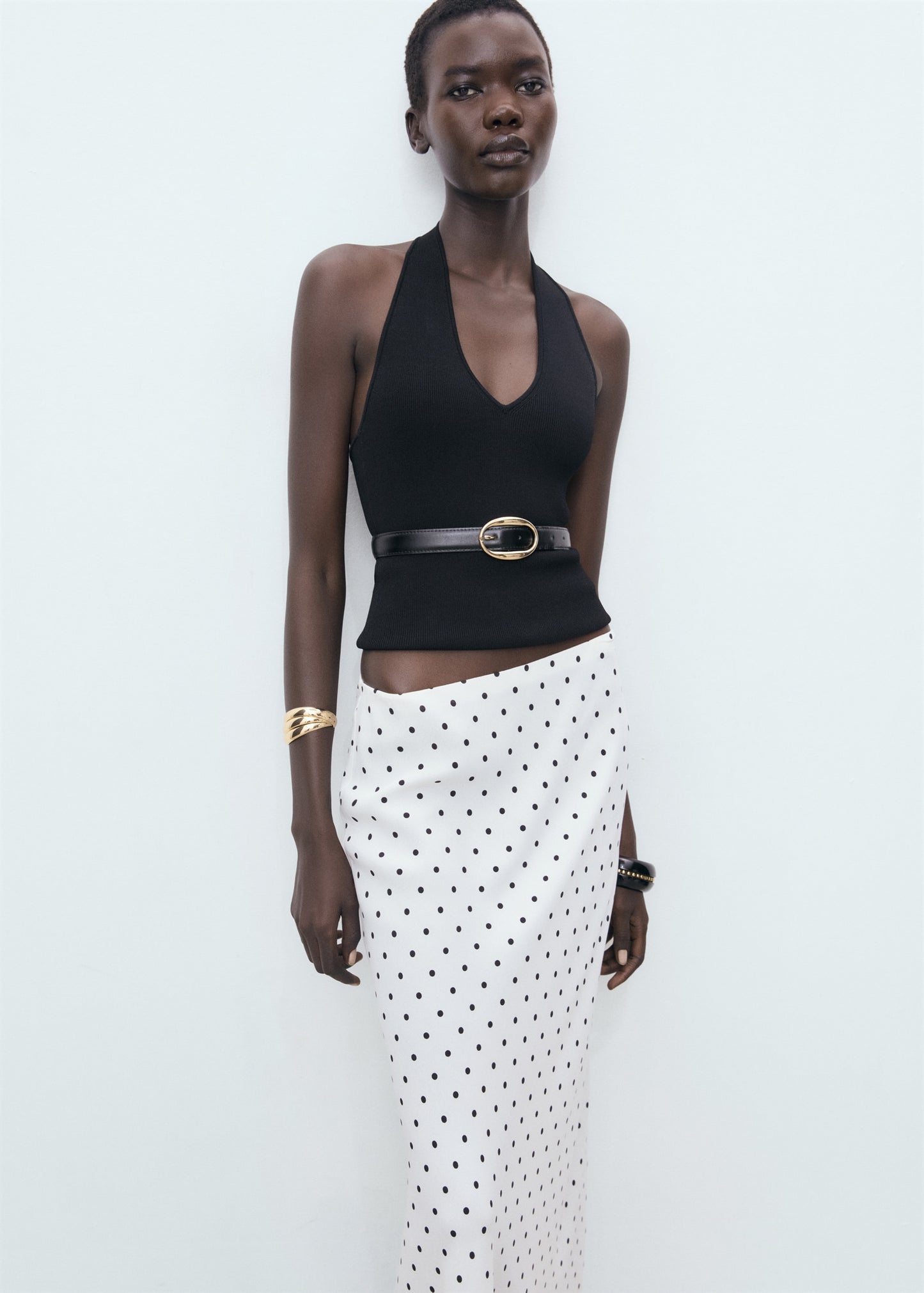Long polka-dot skirt