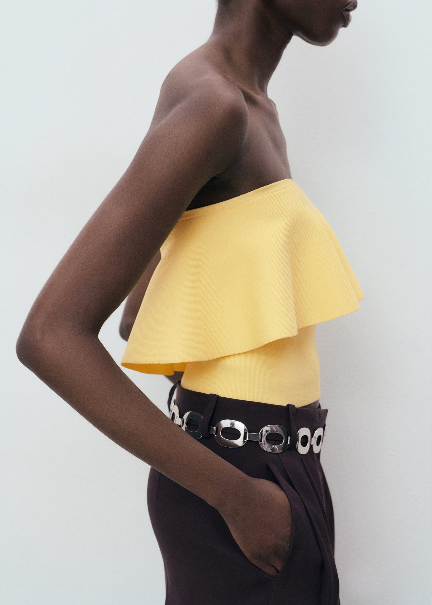Maxi-ruffle strapless top