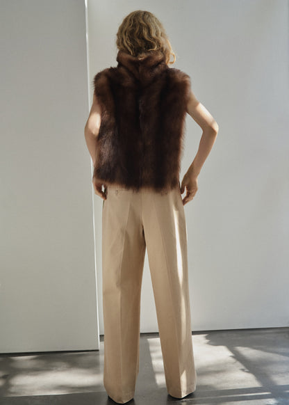 Straight-leg pleated denim trousers