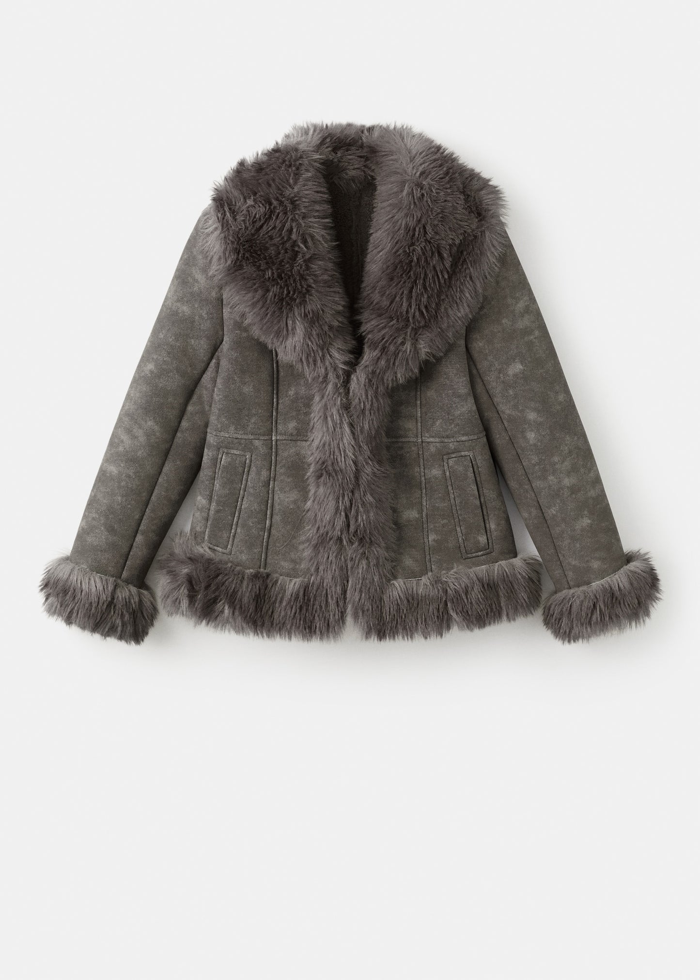 Suede-effect faux fur jacket